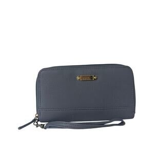 Nicole Miller Blue Faux Leather Wristlet Zip Around Wallet Purse Organizer